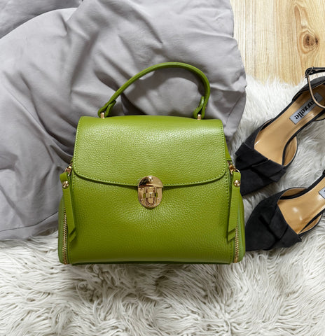 Geanta de mana din piele naturala verde intens Sweetheart