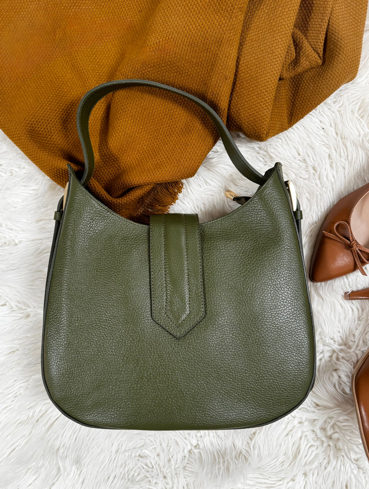 Geanta de umar din piele naturala verde oliv My Style