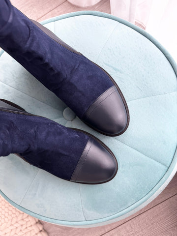 Bocanci damă din piele naturală bleumarin cu talpă groasă Escape Reality