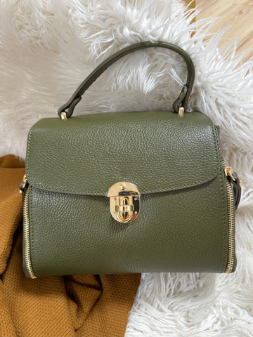 Geanta de mana din piele naturala verde oliv Sweetheart