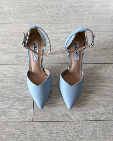NEW Pantofi damă din piele naturală – Bleu, cu toc subțire și bareta pe gleznă International Star Bleu