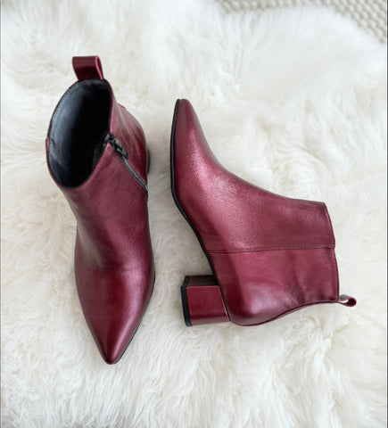 Botine, marsala metalizat, toc de 5 cm, marimea 40