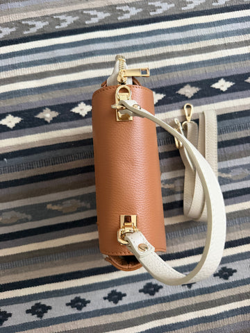NEW Geanta eleganta din piele naturala Crem si Camel Precious