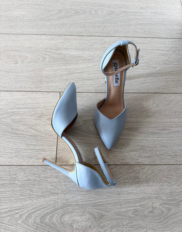 NEW Pantofi damă din piele naturală – Bleu, cu toc subțire și bareta pe gleznă International Star Bleu