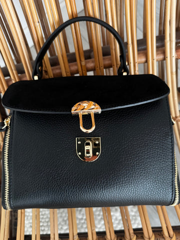 Geanta de mana din piele naturala neagra Sweetheart