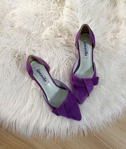 Pantofi damă din piele naturală – Mov, cu toc subțire și fundă elegantă Smile and Love