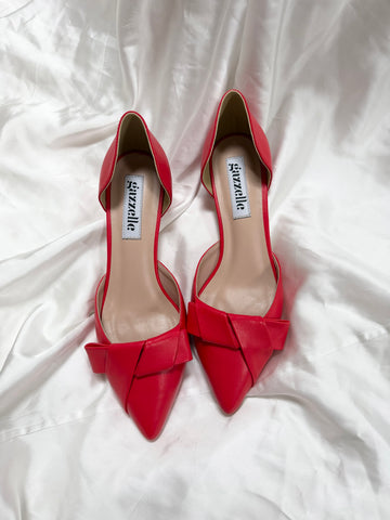 Pantofi damă din piele naturală – Roșu, cu toc subțire și fundă elegantă Smile and Love