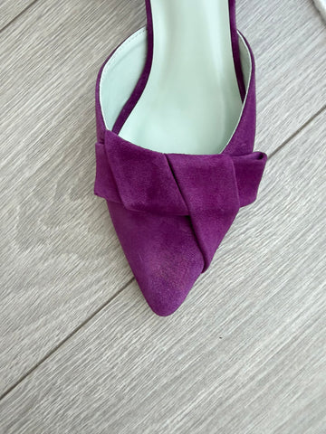 Pantofi damă din piele naturală – Mov, cu toc subțire și fundă elegantă Smile and Love