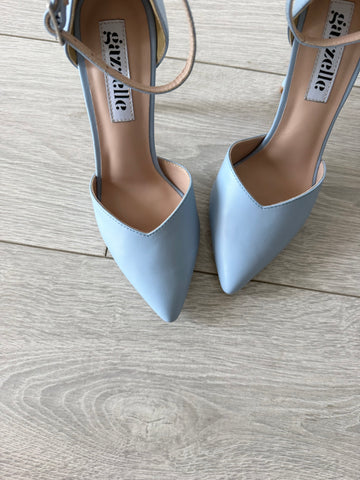 NEW Pantofi damă din piele naturală – Bleu, cu toc subțire și bareta pe gleznă International Star Bleu