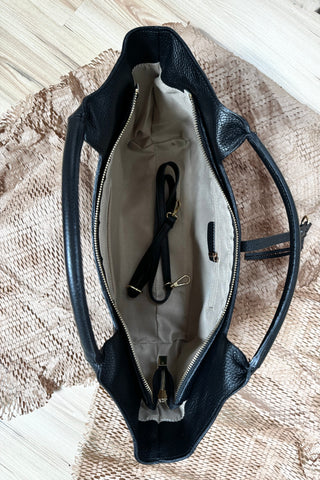 Geantă maxi de mana din piele naturală neagra Be Special