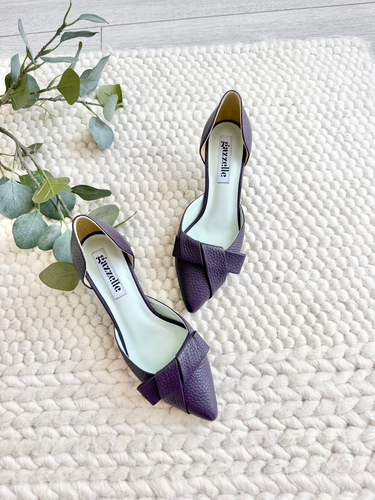 Pantofi damă din piele naturală – Mov Inchis cu toc subțire și fundă elegantă Smile and Love