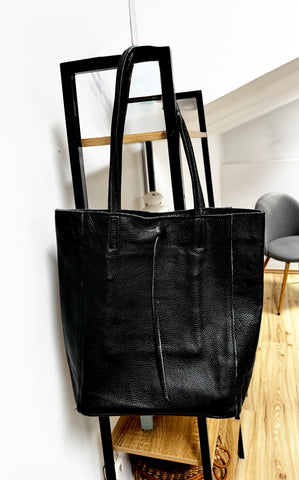 Geantă shopper din piele naturală neagra