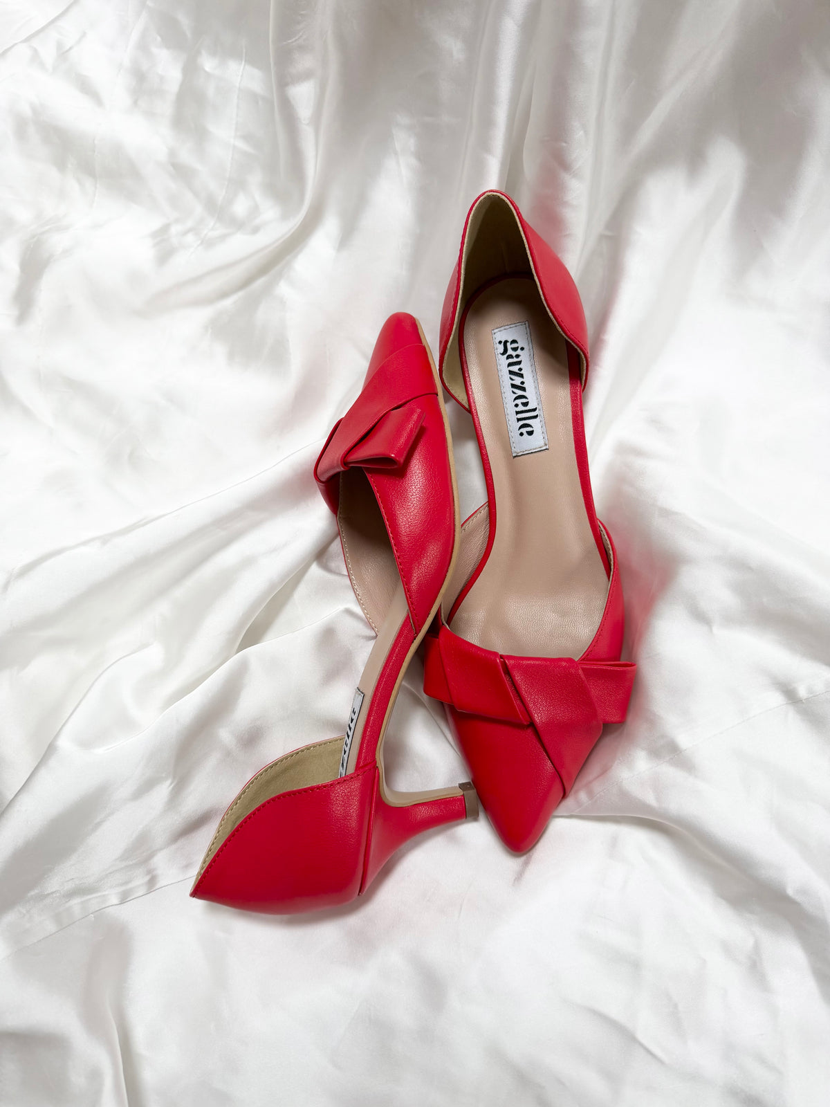 Pantofi damă din piele naturală – Roșu, cu toc subțire și fundă elegantă Smile and Love