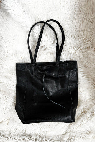 Geantă shopper din piele naturală neagra