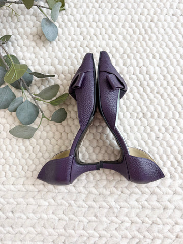 Pantofi damă din piele naturală – Mov Inchis cu toc subțire și fundă elegantă Smile and Love