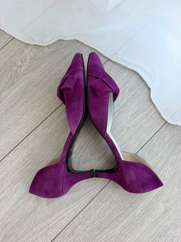 Pantofi damă din piele naturală – Mov, cu toc subțire și fundă elegantă Smile and Love