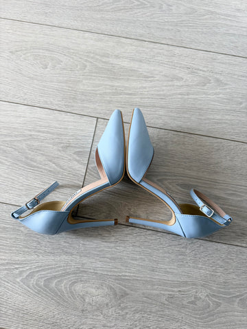 NEW Pantofi damă din piele naturală – Bleu, cu toc subțire și bareta pe gleznă International Star Bleu