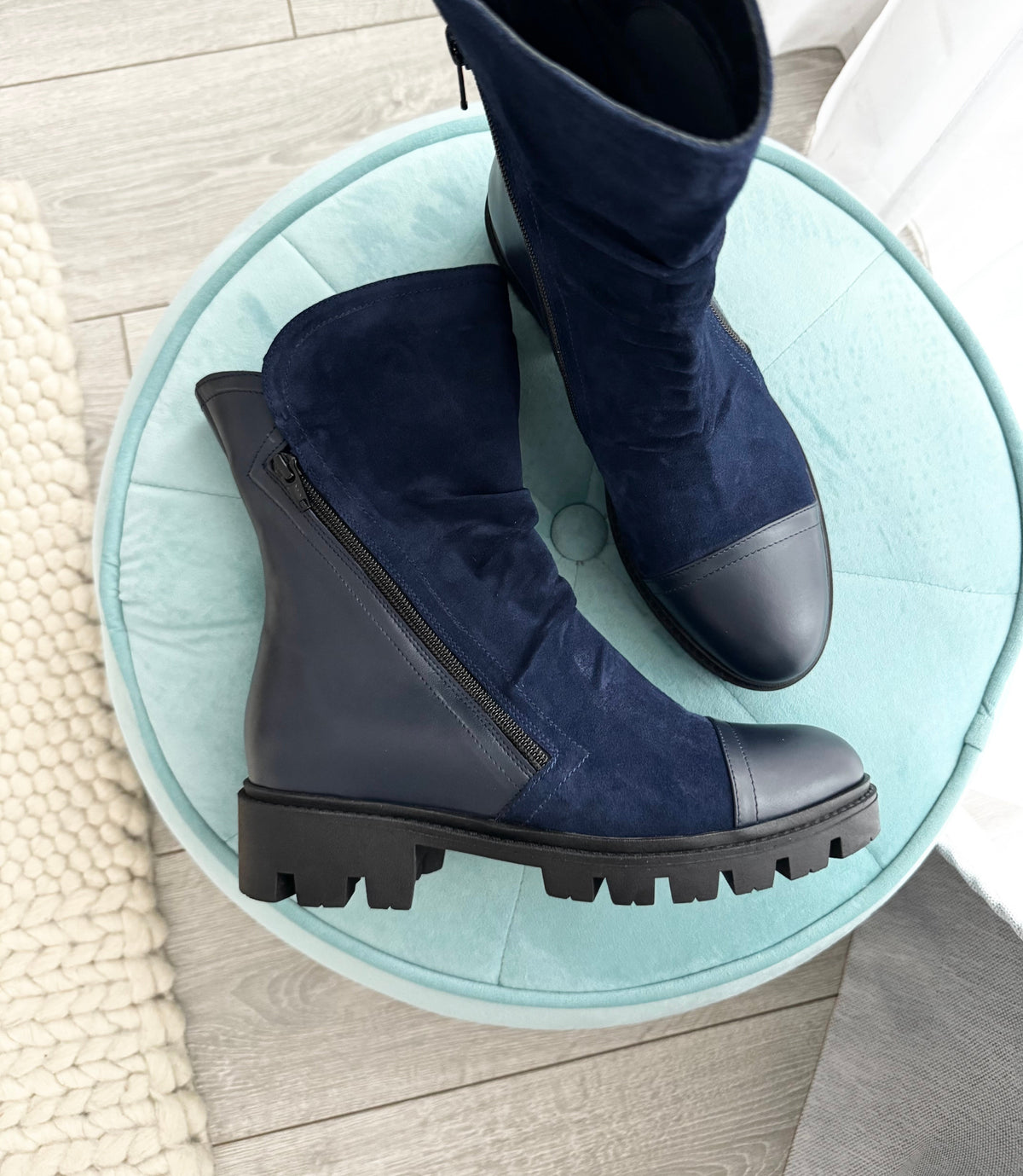 Bocanci damă din piele naturală bleumarin cu talpă groasă Escape Reality