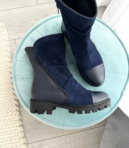 Bocanci damă din piele naturală bleumarin cu talpă groasă Escape Reality