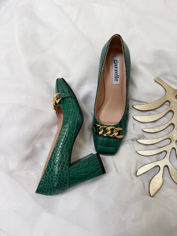 Pantofi My Vibe Verde Croco