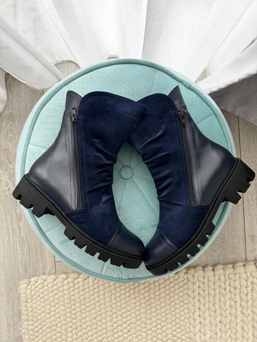 Bocanci damă din piele naturală bleumarin cu talpă groasă Escape Reality