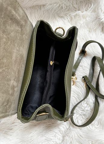 Geanta de mana din piele naturala verde oliv Sweetheart