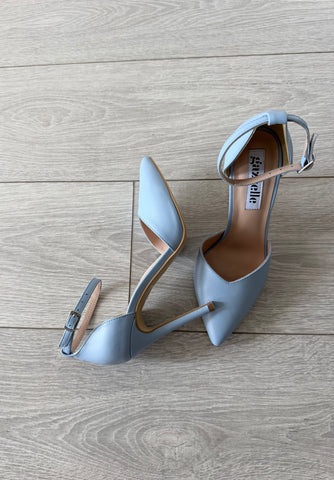 NEW Pantofi damă din piele naturală – Bleu, cu toc subțire și bareta pe gleznă International Star Bleu