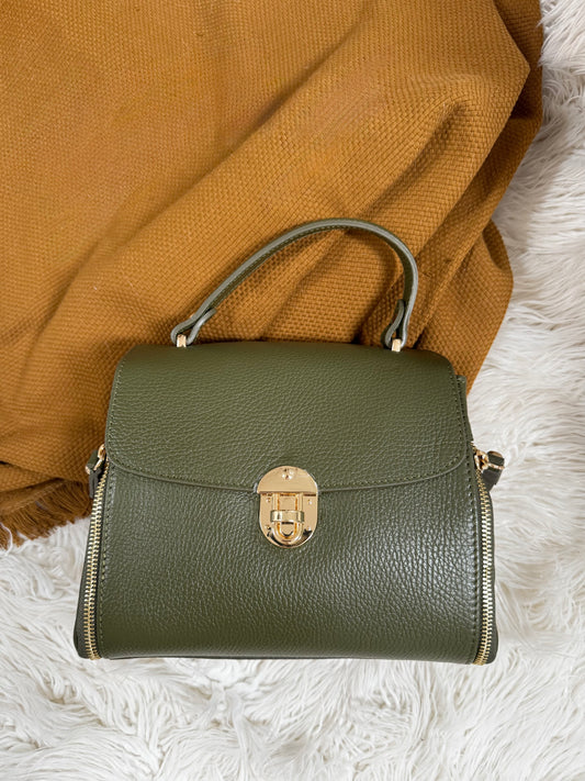Geanta de mana din piele naturala verde oliv Sweetheart