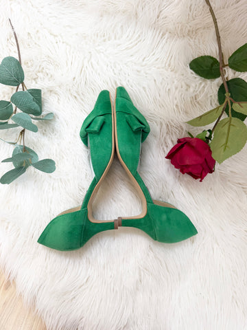 Pantofi damă din piele naturală – Verde, cu toc subțire și fundă elegantă Smile and Love