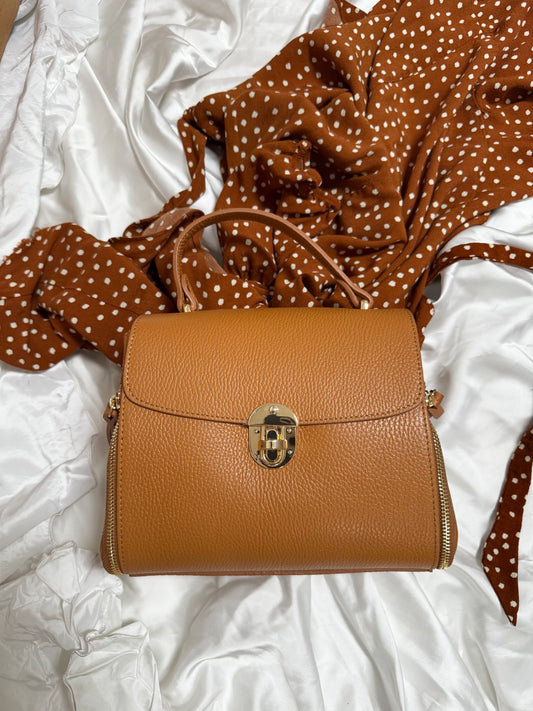 Geanta de mana din piele naturala camel Sweetheart