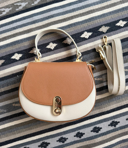NEW Geanta eleganta din piele naturala Crem si Camel Precious