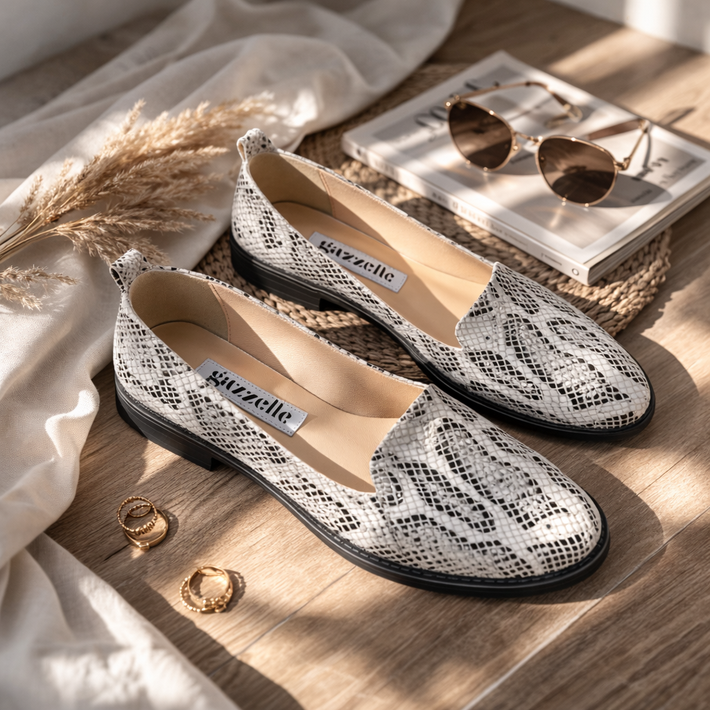 Mocasini Little Sweet Kiss Sarpe Alb Negru