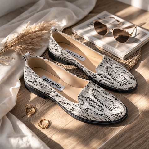 Mocasini Little Sweet Kiss Sarpe Alb Negru