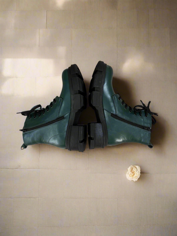 Bocanci damă din piele naturală verde Supernatural – Stil urban cu talpă groasă