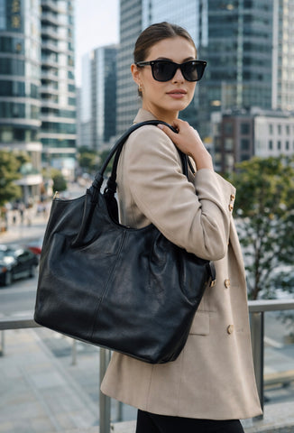 Geantă maxi din piele naturală neagra Lovely