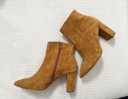 Botine, camel, toc de 8 cm, marimea 34