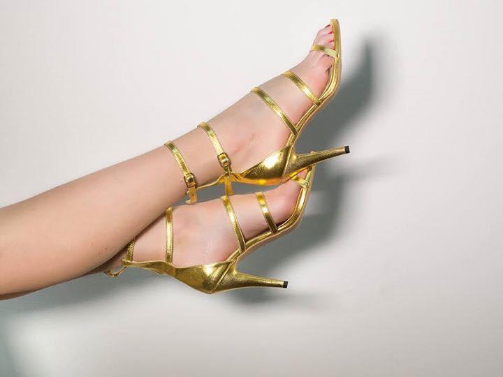 Sandale, auriu, toc de 9 cm, marimea 39